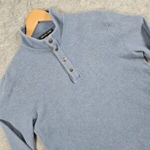 Michael Kors Men's Blue Waffle Knit Henley Long Sleeve Quarter Snap Shirt Size L